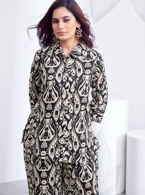 Black floral printed rayon 2-pieces co-ord sets for women 5