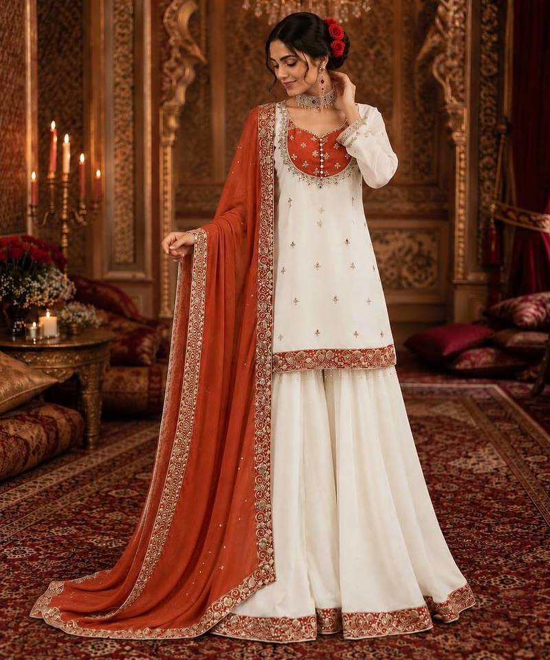 white designer kurta palazzo set