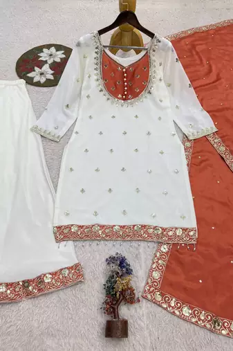 white designer kurta palazzo set