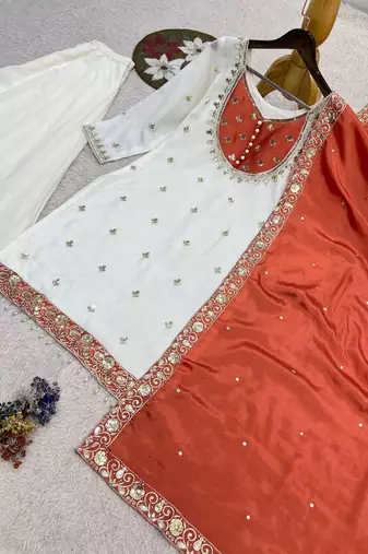white designer kurta palazzo set