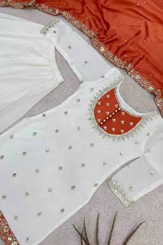 white designer kurta palazzo set