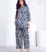 Blue floral printed rayon 2-pieces co-ord sets for women