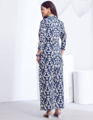 Blue floral printed rayon 2-pieces co-ord sets for women 5