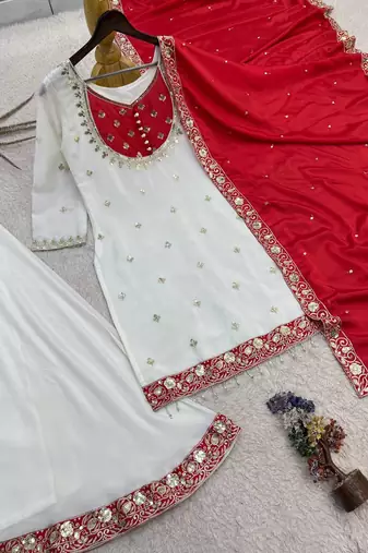 white designer kurti palazzo set