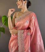 pink color sequence butti work satin saree