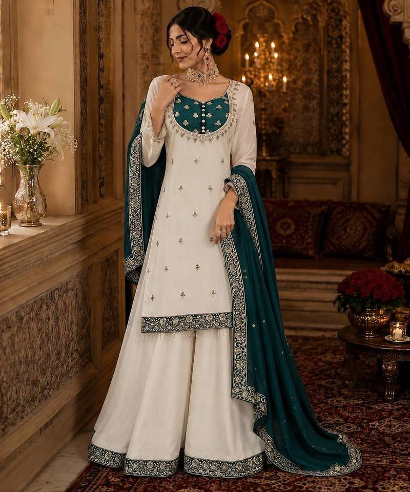 white trending palazzo set