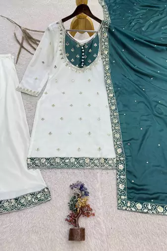 white trending palazzo set