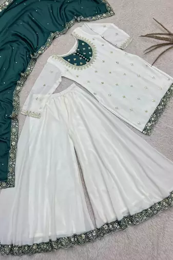 white trending palazzo set