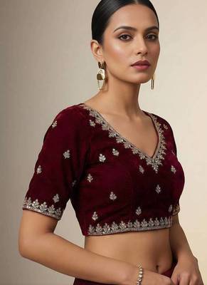 maroon embroidery of beads & sequins fendy satin saree 4