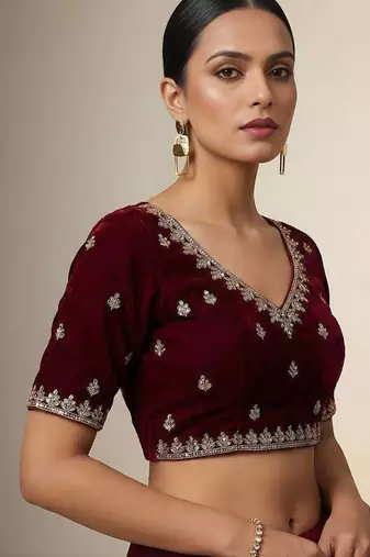 maroon embroidery of beads & sequins fendy satin saree