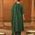 Green viscose silk blend embroidered kurta pant set