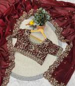 maroon color embroidered satin saree