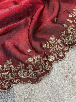 maroon color embroidered satin saree 2