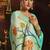 Sky blue linen sequin with jacquard pallu pom pom casual wear saree