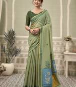 olive jamdani cotton blend texture pallu jhallar casual wear saree