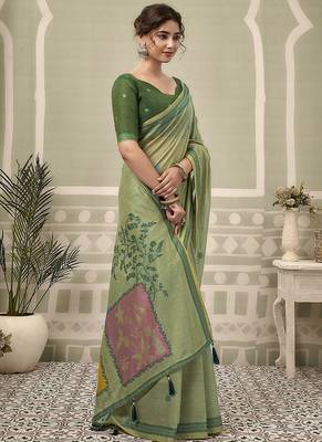 olive jamdani cotton blend texture pallu jhallar casual wear saree 2