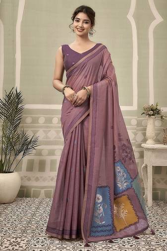 mauve jamdani cotton blend texture pallu jhallar casual wear saree