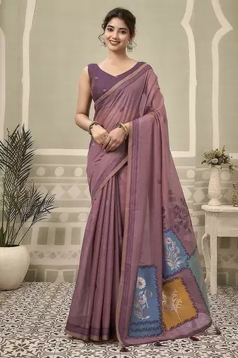 mauve jamdani cotton blend texture pallu jhallar casual wear saree