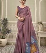mauve jamdani cotton blend texture pallu jhallar casual wear saree