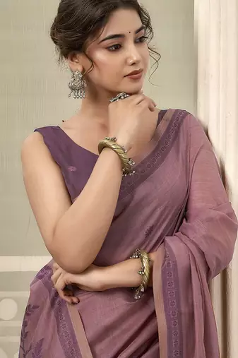mauve jamdani cotton blend texture pallu jhallar casual wear saree