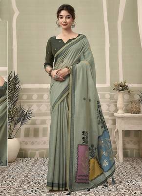 gray jamdani cotton blend texture pallu jhallar casual wear saree 1