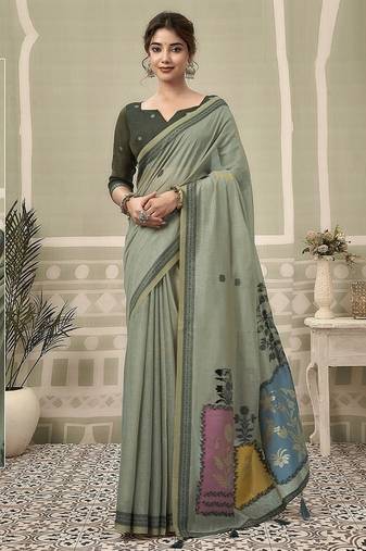 gray jamdani cotton blend texture pallu jhallar casual wear saree