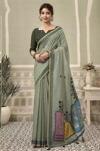 gray jamdani cotton blend texture pallu jhallar casual wear saree