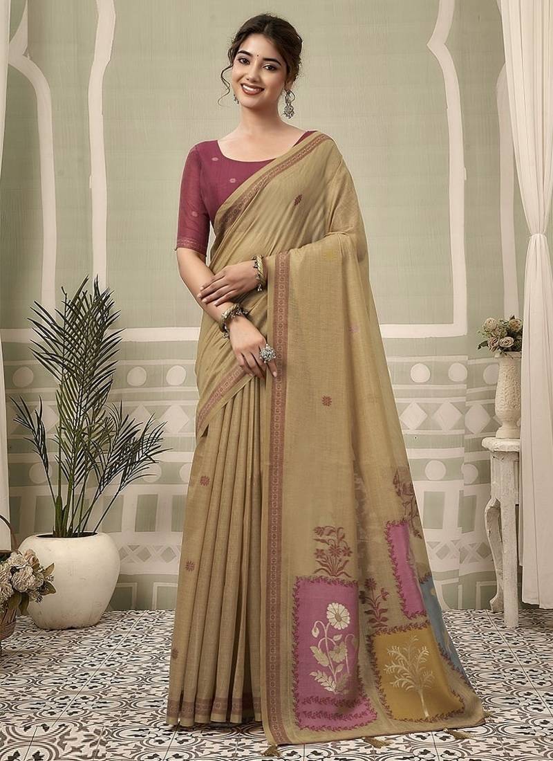 chiku jamdani cotton blend texture pallu jhallar casual wear saree
