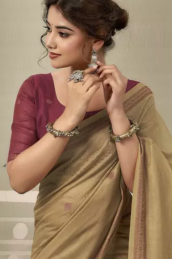 chiku jamdani cotton blend texture pallu jhallar casual wear saree