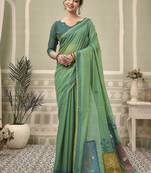 turquoise jamdani cotton blend texture pallu jhallar casual wear saree