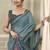 steel blue jamdani cotton blend texture pallu jhallar casual wear saree