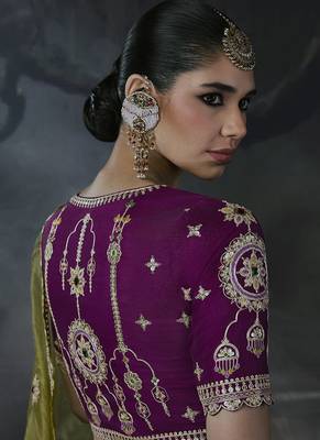 olive organza sequinece work party wear saree 3
