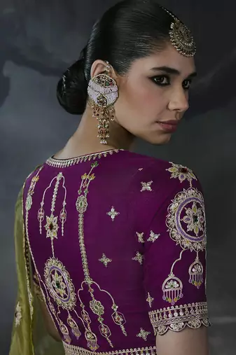 olive organza sequinece work party wear saree