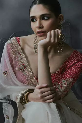 white organza sequinece work party wear saree
