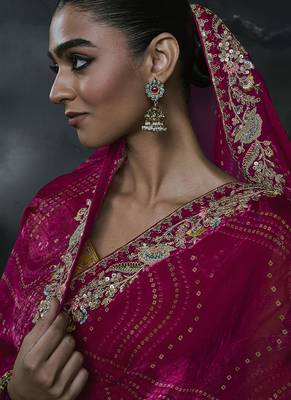 maroon organza sequinece work party wear saree 5