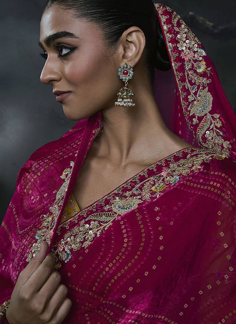 maroon organza sequinece work party wear saree