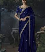 navy blue organza sequinece work party wear saree