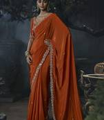 orange organza sequinece work party wear saree