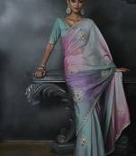 multicolour organza sequinece work party wear saree