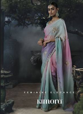 multicolour organza sequinece work party wear saree 2