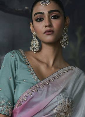 multicolour organza sequinece work party wear saree 3