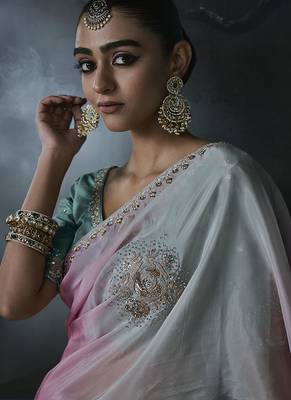 multicolour organza sequinece work party wear saree 4