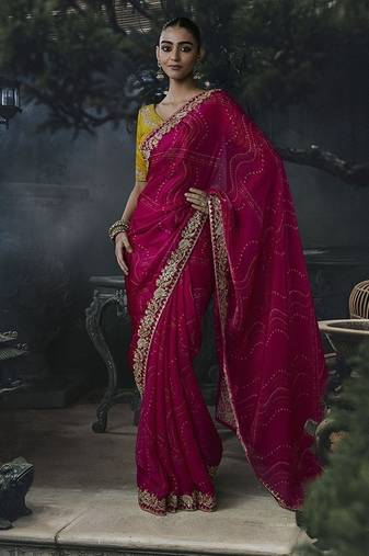 rani pink organza sequinece work party wear saree