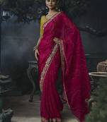 rani pink organza sequinece work party wear saree