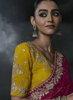 rani pink organza sequinece work party wear saree 2
