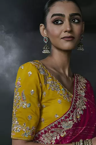 rani pink organza sequinece work party wear saree