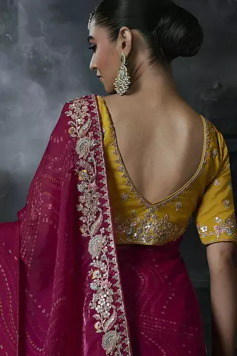 rani pink organza sequinece work party wear saree