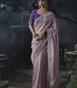 lilac organza sequinece work party wear saree