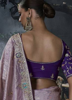 lilac organza sequinece work party wear saree 2