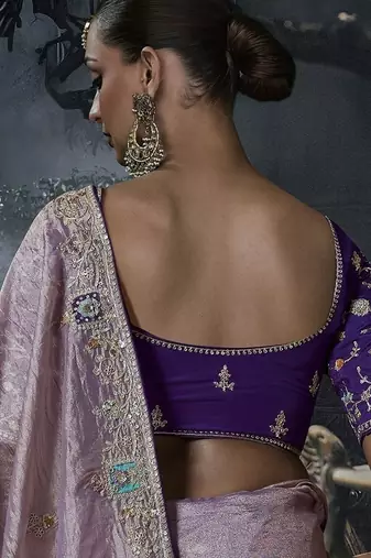 lilac organza sequinece work party wear saree